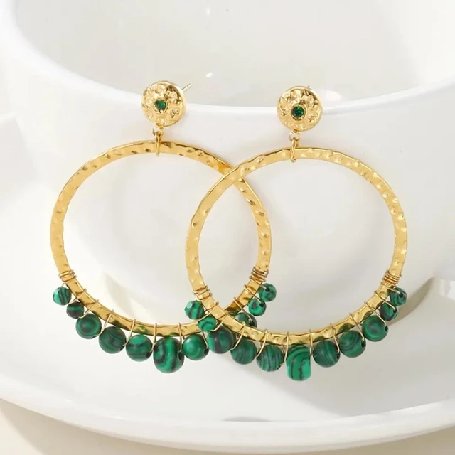 Boucles d'oreilles en acier et malachites
