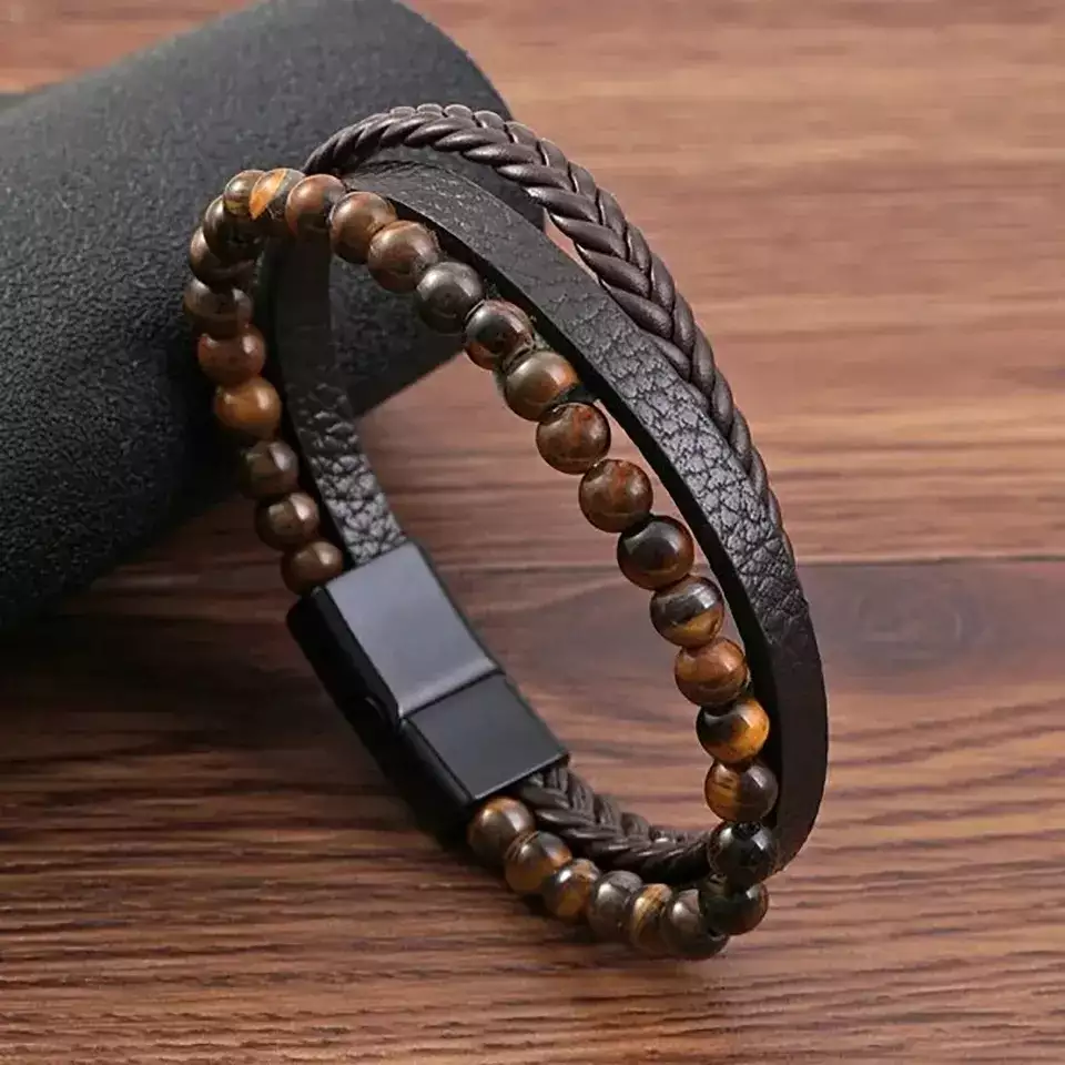 Bracelet cuir œil de tigre